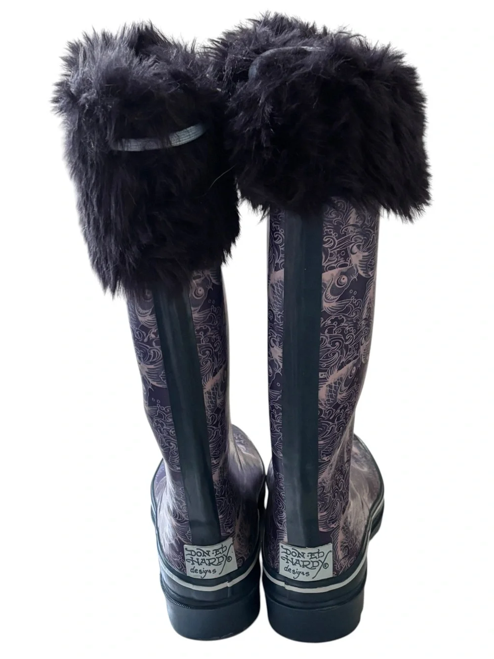 VINTAGE Y2K ED HARDY Koi Print Original Rain Snow Boots Size 7